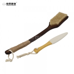 Bamboo Shower Brush with Curved Long Handle, Exfoliating Back Scrubber with Natural Bristles for Men & Women, Back Exfoliator Body Washer for Bath or Dry Brushing