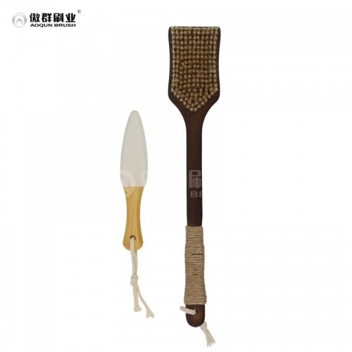 Bamboo Shower Brush with Curved Long Handle, Exfoliating Back Scrubber with Natural Bristles for Men & Women, Back Exfoliator Body Washer for Bath or Dry Brushing