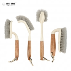 Heavy Duty Scrub Brushes Set with Wooden Handles, Triangle & Square Floor Scrubber, Dish Brush, Grout Cleaner for Kitchen, Bathroom, Tile, Carpet & Stubborn Stains Removal