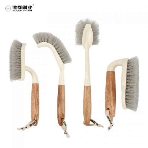 Heavy Duty Scrub Brushes Set with Wooden Handles, Triangle & Square Floor Scrubber, Dish Brush, Grout Cleaner for Kitchen, Bathroom, Tile, Carpet & Stubborn Stains Removal