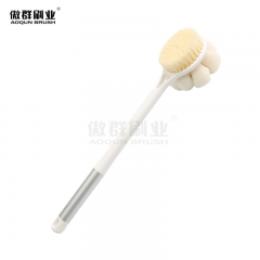 Bamboo Shower Brush with Curved Long Handle, Exfoliating Back Scrubber with Natural Bristles for Men & Women, Back Exfoliator Body Washer for Bath or Dry Brushing